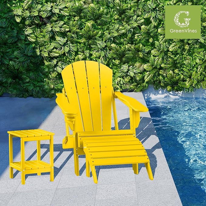 GREENVINES Adirondack-Ottoman | Set of 4 | HDPE Plastic | Outdoor Footrest | All Weather | Foot Rest | Foot Stool | Yellow | for Adirondack Chair | for Patio Backyard Pool-HomvellaHome