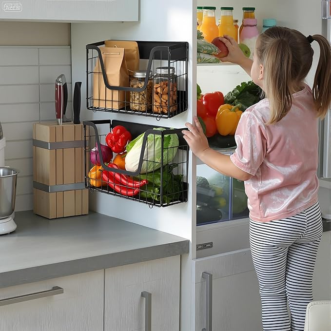 2 Pack Magnetic Shelf for Fridge Fruit Storage Container Fridge Magnetic Baskets Fruit Potato Onion Storage Bins, Pantry Organizer Refrigerator, Kitchen Counter, Cabinet, 12.4 x 7.9 x 5 Inch-HomvellaHome