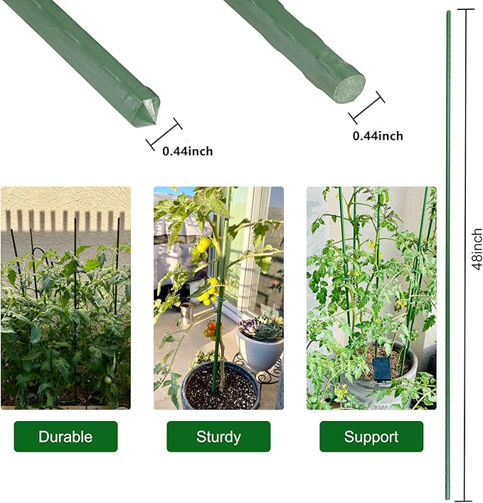 Garmeinea Garden Stakes 48 Inches Plastic Coated Steel Plant Stakes for Growing Climbing Plants, Pack of 25-HomvellaHome