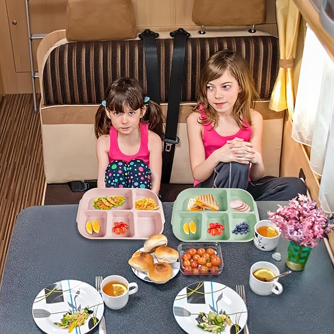 greenandlife 10.8 Inch 4PCS Divided Plates for Kids Adults, Portion Control Plates, Dishwasher & Microwave Safe Compartment Plate, Unbreakable Lightweight Reusable Wheat Straw Plates, INS-HomvellaHome
