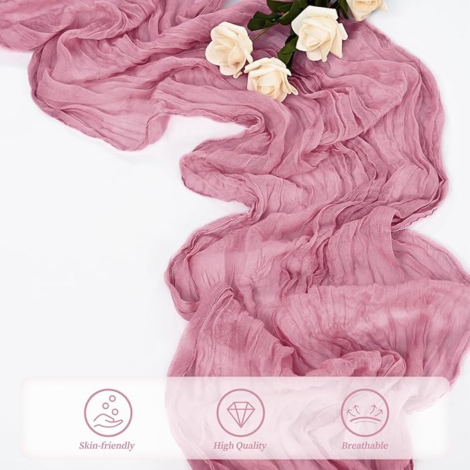 12 Pack Dusty Rose 10FT Cheesecloth Table Runner 20 x 120 Inch Long Rustic Gauze Fabric Cheese Cloth Table Runner for Wedding Bridal Baby Shower Table Decorations Boho Sheer Birthday Party Table Decor-HomvellaHome