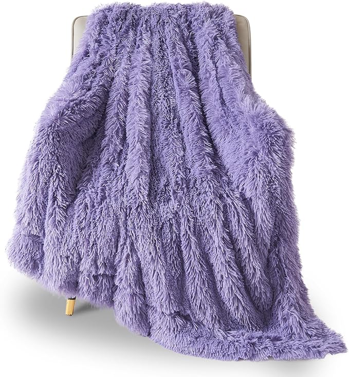 GONAAP Fuzzy Faux Fur Throw Blanket Twin Size Lavender Super Soft Cozy Plush Fuzzy Shaggy Blanket for Couch Sofa Bed (Lavender, Twin(60"x80"))-HomvellaHome