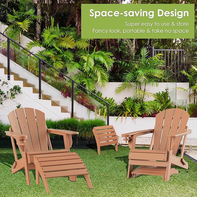 GREENVINES Adirondack-Ottoman | Set of 4 | HDPE Plastic | Outdoor Footrest | All Weather | Foot Rest | Foot Stool | Teak | for Adirondack Chair | for Patio Backyard Pool-HomvellaHome