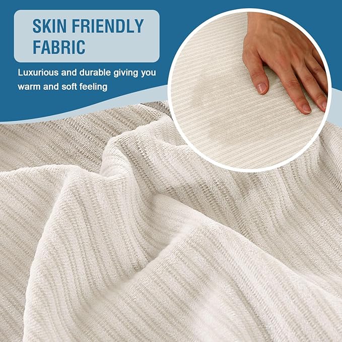 H.VERSAILTEX Velvet Stretch Couch Cushion Cover Plush Cushion Slipcover for Chair Cushion Furniture Protector Seat Cushion Sofa Cover (1 Piece Armchair Cushion Covers, Ivory Striped)-HomvellaHome