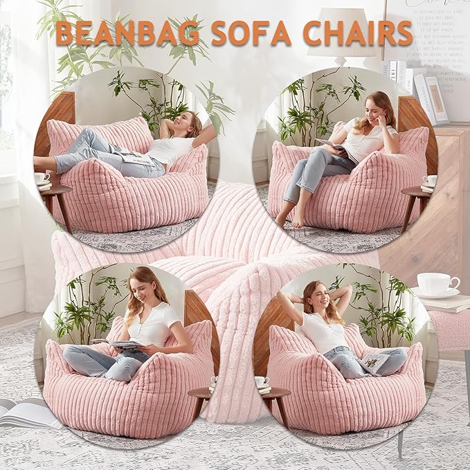 Giant Bean Bag Chairs for Adults with Filling Plush Fluffy Bean Bag Chairs for Teens with Armrests Comfy BeanBag Lazy Couch Sofa Chair for Bedroom Living Room Reading-HomvellaHome