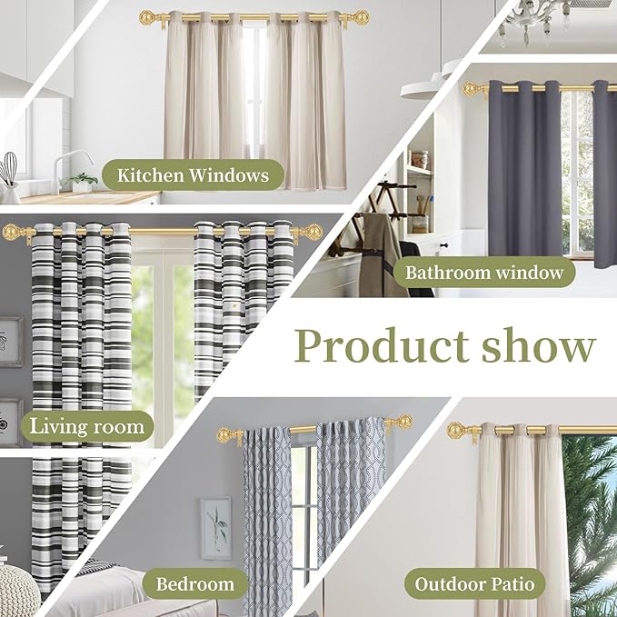 Gold Adjustable Curtain Rods for Windows:18-60 Inch Farmhouse Heavy Duty Curtain Rod for Bedroom Living Room,Boho Decorative Rustic Drapery Rods with Vintage Coastal Texture Finial,Brass Gold-HomvellaHome