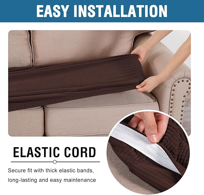 H.VERSAILTEX Super Stretch Individual Seat Cushion Covers Sofa Covers Couch Cushion Covers Slipcover Sets Thick Jacquard Textured Twill Fabric (1 Piece Chair Cushion Cover, Chocolate)-HomvellaHome