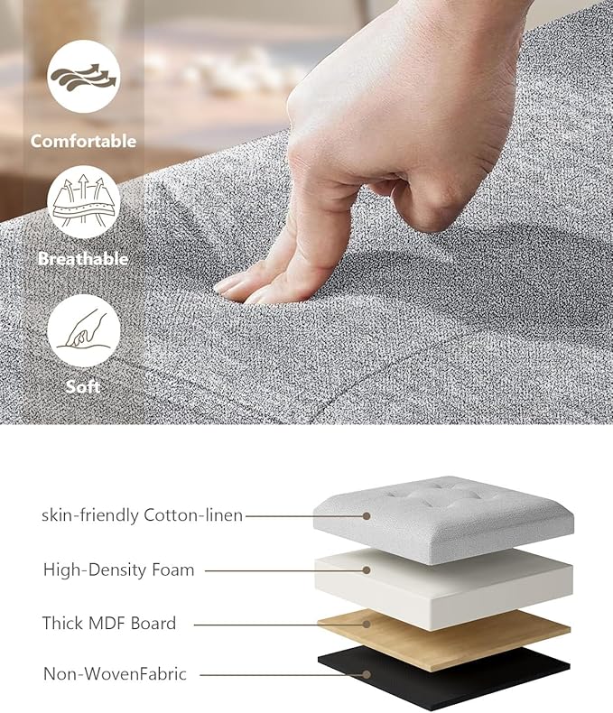 15 Inches Small Folding Storage Ottoman Cube, Storage Footrest, Foot Rest Stool, for Living Room, Bedroom, Dorm, Hallway, Entryway, Light Gray-HomvellaHome