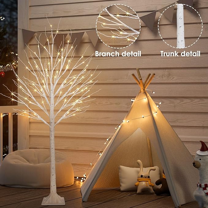 2 Pack 5FT 200LED Christmas Lighted Birch Tree, Timer Function Prelit Artificial Tree Lamp Plug in with Warm White Lights, 2 Modes Twinkling Twig Trees for Indoor Outdoor Party Christmas Decorations-HomvellaHome