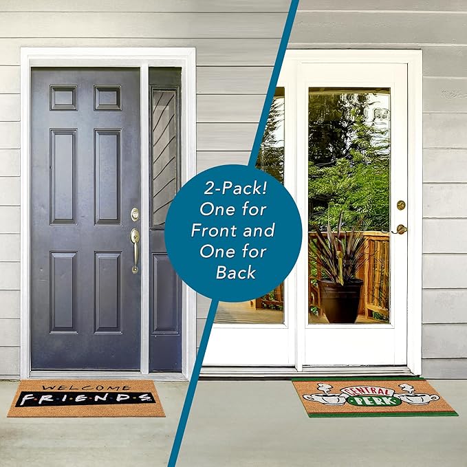 Gertmenian Friends Coir Doormat - 2x3 Welcome Mat (2-Pack), Ideal for High Traffic Areas in Front Door, Garage, Entryway - Paramount Central Perk/Welcome, 80028-HomvellaHome