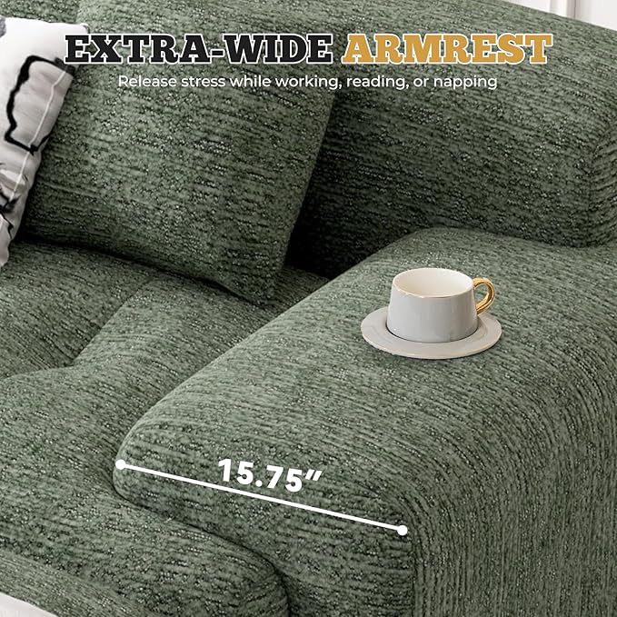 122" Modern L Shaped Modular Sectional Sofa, Boneless Couches for Living Room with Ottoman,4 Seater Convertible Chenille Cloud Couch Sofa Set, No Assembly Required, Green 1 PCS-HomvellaHome