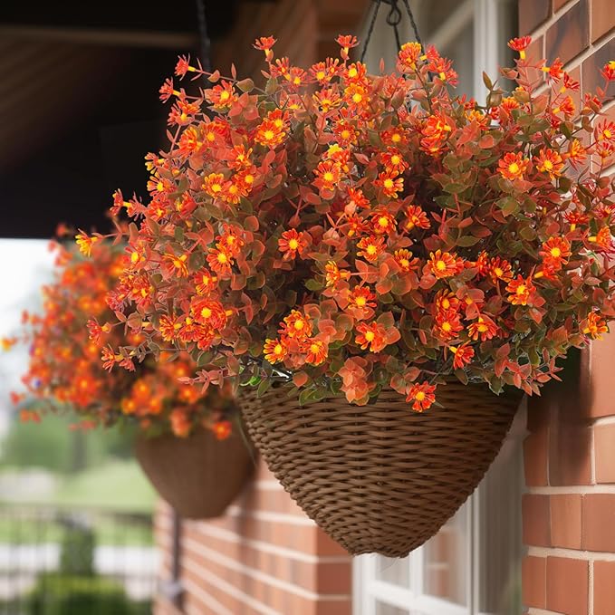 12 Bundles Artificial Fall Flowers No Fade Faux Autumn Plants, Fake Indoor Outdoor Greenery Decorations for Thanksgiving Christmas Wedding Party Home Garden Fireplace Décor (Fall Red)-HomvellaHome