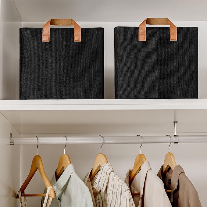 GRANNY SAYS Storage Baskets for Shelves, Closet Organizer Bins, Clothes Storage Bins with Metal Frame, Extra Large Baskets for Organizing and Storage, Collapsible, Black, 2-Pack-HomvellaHome