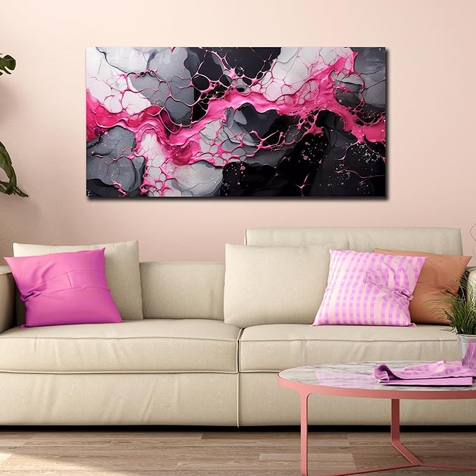 GUGIKA Pink Wall Art for Living Room, Abstract Canvas Wall Decor for Bedroom Decor, Modern Print Paintings, Size 24x48 Inches-HomvellaHome