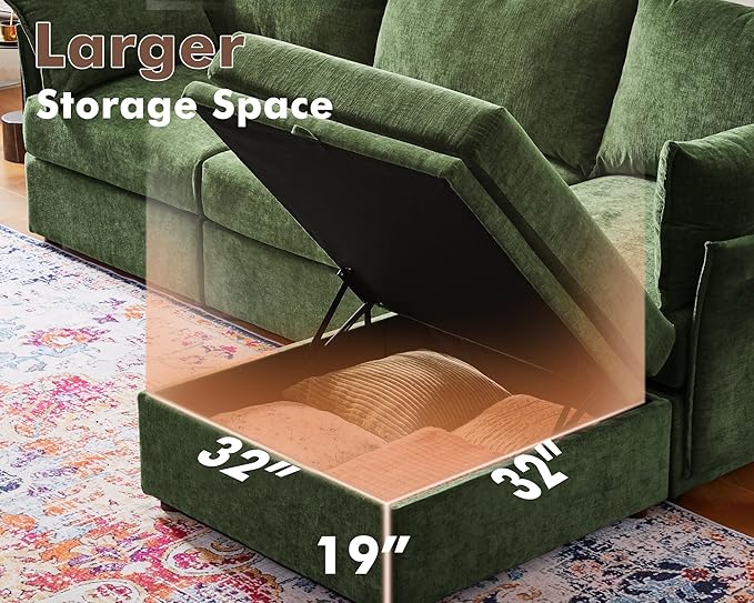 136.4" Oversized Modular Sectional Sleeper Sofa Bed, U Shaped Convertible Couch with Movable Ottoman, Large 8 Seat Corner Couches for Living Room Deep Seat Green Chenille-HomvellaHome