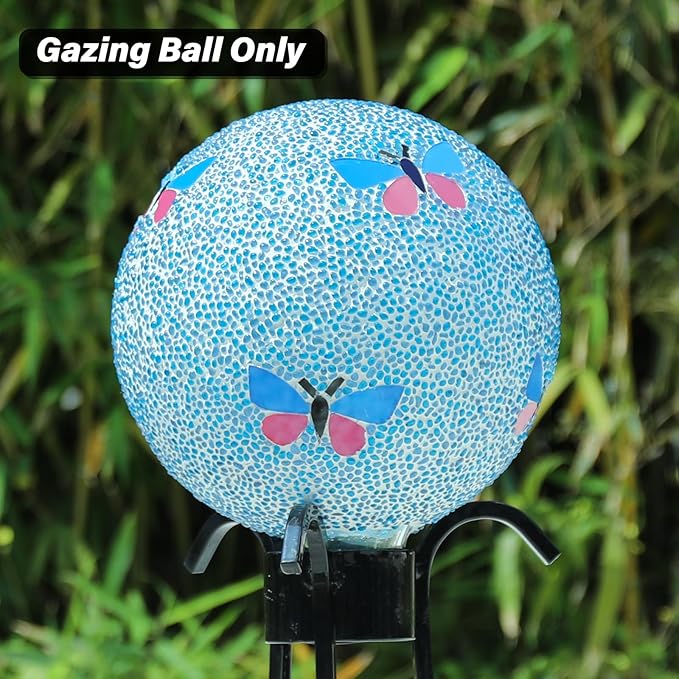 Gazing Ball 8 Inch Butterfly Glass Mosaic Garden Globe Outdoor Gazing Globe Yard Ornament for Garden Yard Home Lawn Outdoor Decoration Gift for Women (Not Solar Powered)-HomvellaHome
