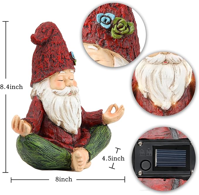 Garden Yoga Gnome Statue, Outdoor Gnomes Figurine with Solar Lights, Knome in Yoga Pose for Garden Decor, Elf Sculptures and Statues for Patio Lawn Yard-HomvellaHome