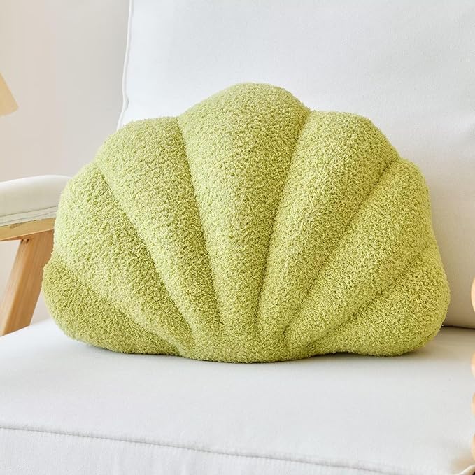 Green Seashell Throw Pillows, Shell Shaped Throw Pillows, 13 Inch Soft Home Decorative Pillow Plush Cushion for Bed Couch Living Sofa Room Decor Accent Throw Pillow-HomvellaHome