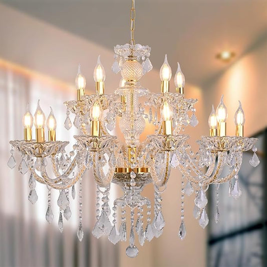 15 Light Crystal Chandelier Double Layer Flush Mount Ceiling Light Fixture with K9 Crystals for Living Room Dining Room Bedroom Luxury Hanging Lamp Lighting Fixtures-HomvellaHome