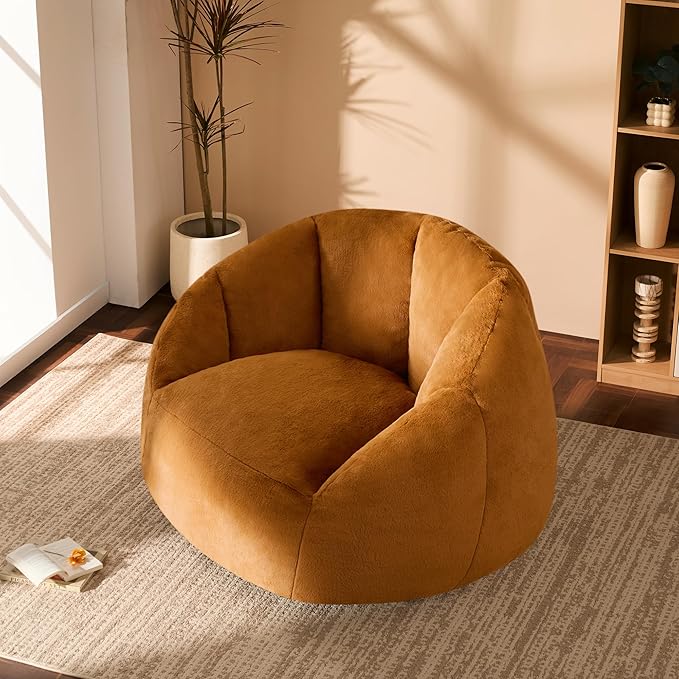 Giant Bean Bag Chair for Adults - Comfy Plush Round Shell Soft Reading Chair, Oversized Cozy Lounge Floor Sofa Accent Chair, Mini Couch for Living Room, Bedroom & Game Rooms, Orange-HomvellaHome