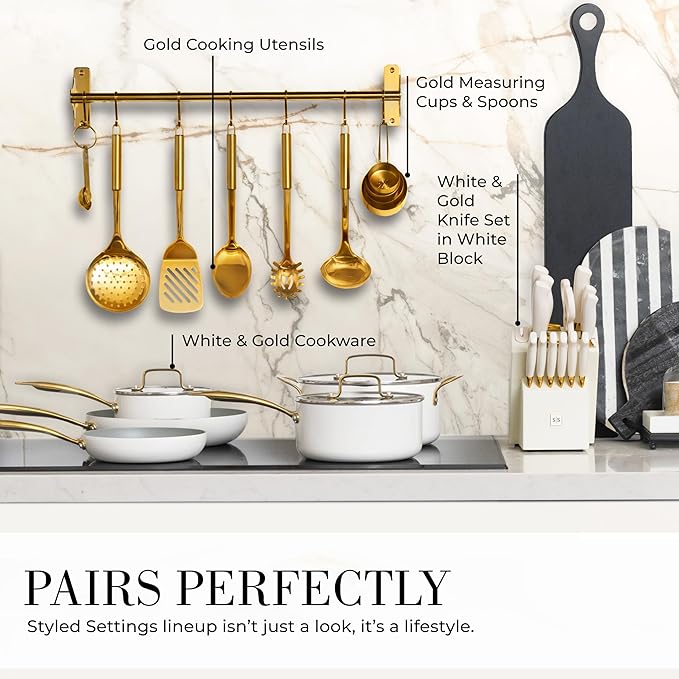 Gold Cooking Utensils with Measuring Cups and Spoons Set - 13-Piece Luxury Gold Kitchen Accessories Includes Metal Measuring Cups and Spoons for Baking, Cooking, and Elegant Kitchen Decor-HomvellaHome