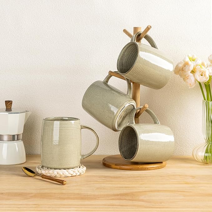 GBHOME Large Coffee Mugs Set of 6, 18oz Handmade Ceramic Coffee Mugs Set with Gradient color for Latte/Tea/Beer/Hot Cocoa, Dishwasher & Microwave Safe, Khaki-HomvellaHome