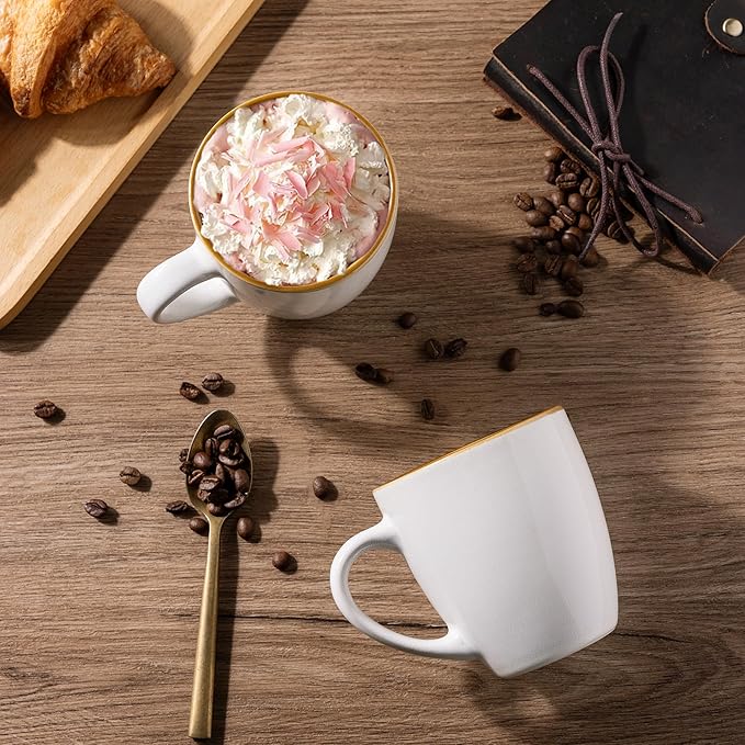 GBHOME Ceramic Coffee Mugs Set of 6, 12oz Stoneware Coffee Mugs Set For Dad Mom Women MEN, Light Weight Ceramic Coffee Cups for Latte/Tea/Beer/Hot Cocoa, Dishwasher & Microwave Safe-Pearl White-HomvellaHome