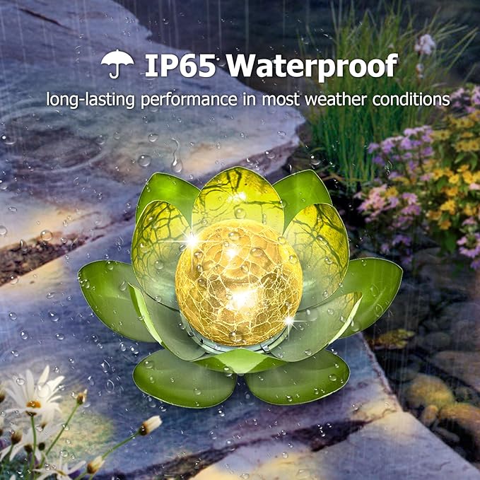 Garden Solar Light Outdoor(2Pack),Crackle Globe Glass Lotus Decoration, Waterproof Metal LED Flower Lights for Patio,Lawn,Walkway,Tabletop,Ground-HomvellaHome