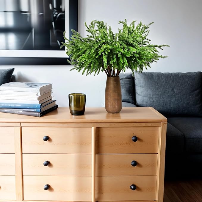 12Pcs Artificial Norfolk Pine Branches 24" Plastic Christmas Plants Decor Faux Greenery Stems Pine Picks Outdoor Faux Plants UV Resistant for Xmas Indoor, Front Porch Home Décor (12, 24inch)-HomvellaHome