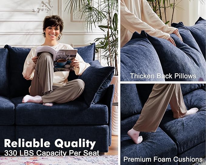 134.6" Oversized Modular Sectional Sofa, 6 Seater U Shaped Couch with Storage Ottoman with Reversible Chaise Deep Seat for Living Room, Apartment - Chenille Blue-HomvellaHome