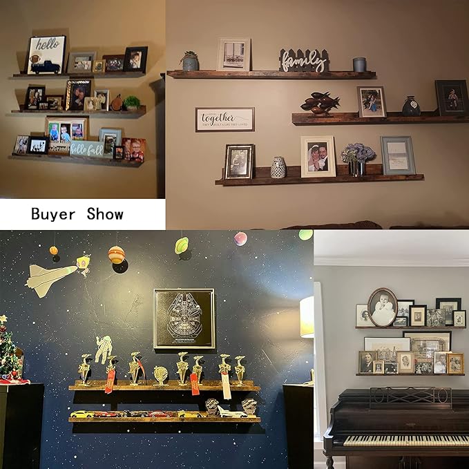 Giftgarden 47 Inch Long Floating Shelves for Wall, Rustic Picture Ledge Large Shelf for Living Room Bedroom Bathroom Kitchen, Set of 3 Different Sizes-HomvellaHome