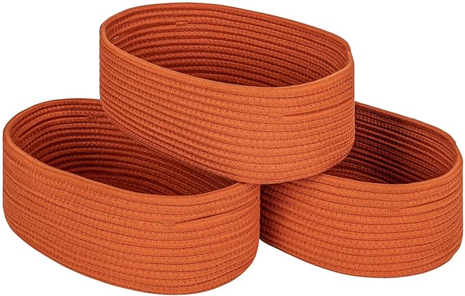 Shelf Storage Baskets for Organizing|Decorative Basket for Closet Storage|Toy Baskets&Bins|Small Woven Rope Baskets-13x8.66x5.11’’,Durable&Stylish,Oval 3 Packs Brick Red-HomvellaHome