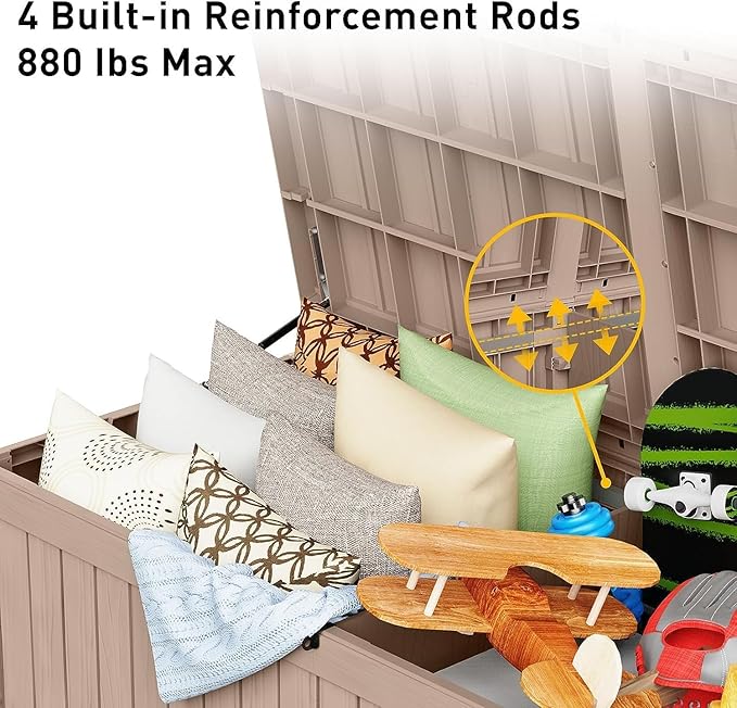 182 Gallon Deck Box Waterproof, UV Resistant Resin Outdoor Storage Box with Hydraulic Rod, Lockable Design and Enhanced Durability for Patio, Garden, and Poolside Use-HomvellaHome