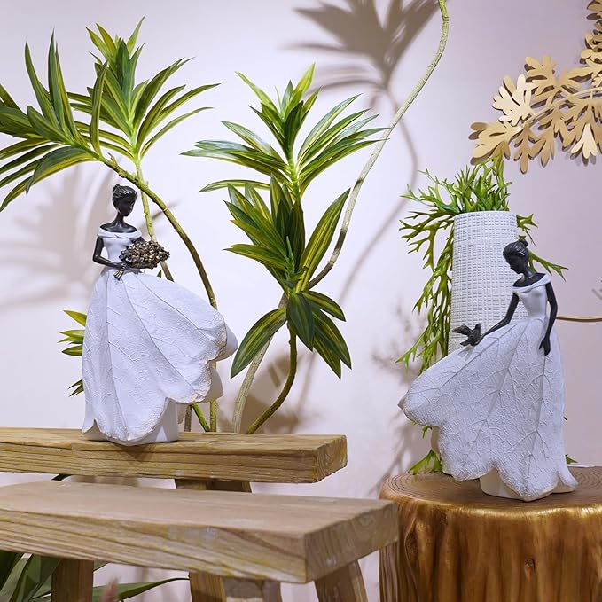 Guichifun Fairy Statue Collection Home Decoration - White Leaf Angel Girls with Bird Resin Home Decor for Outdoor or Indoor Outdoor Yard Decorations Figurines Retirement Gift 8.5 x 5.25 x 12 Inch-HomvellaHome