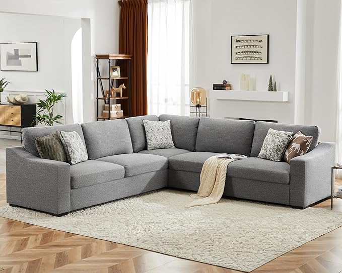 112" L Shaped Sectional Sofa with Detachable Sofa Cover, Reversible Sectional Modular Couch for Living Room, Linen Fabric Corner Couch with 7 Seats, Grey-HomvellaHome