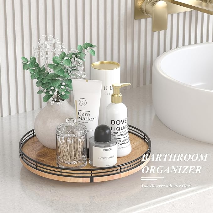 12" Lazy Susan Oak Wood Turntable Organizer for Cabinet, Farmhouse Round Wooden Lazy Susan Organization and Storage for Dining Table, Pantry, Kitchen, Bathroom, Countertop, Cupboard, Home Decor-HomvellaHome