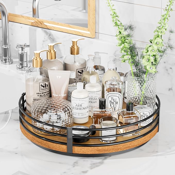 12" Lazy Susan Turntable Organizer - Oak Wood Lazy Susan for Cabinet Kitchen Countertop Dining Table Pantry Cupboard Bathroom Coffee Bar Storage Spice Rack Home Decor-HomvellaHome