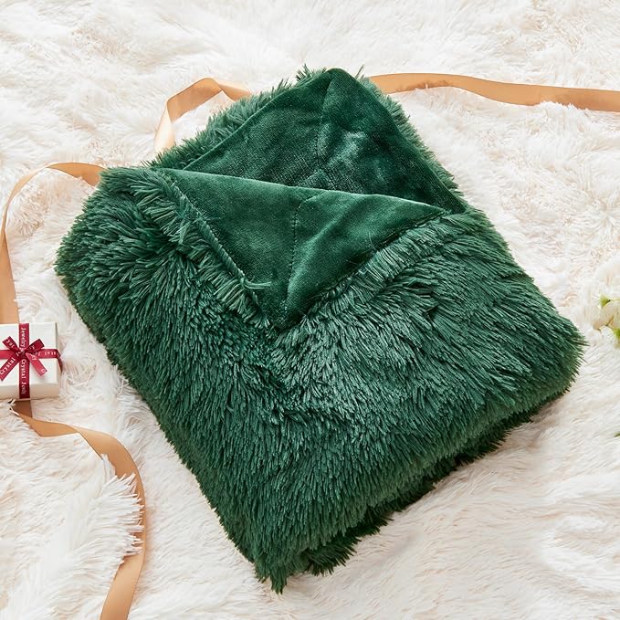 GONAAP Fuzzy Faux Fur Throw Blanket Twin Size Dark Green Super Soft Cozy Plush Fuzzy Shaggy Blanket for Couch Sofa Bed (Dark Green, Twin(60"x80"))-HomvellaHome