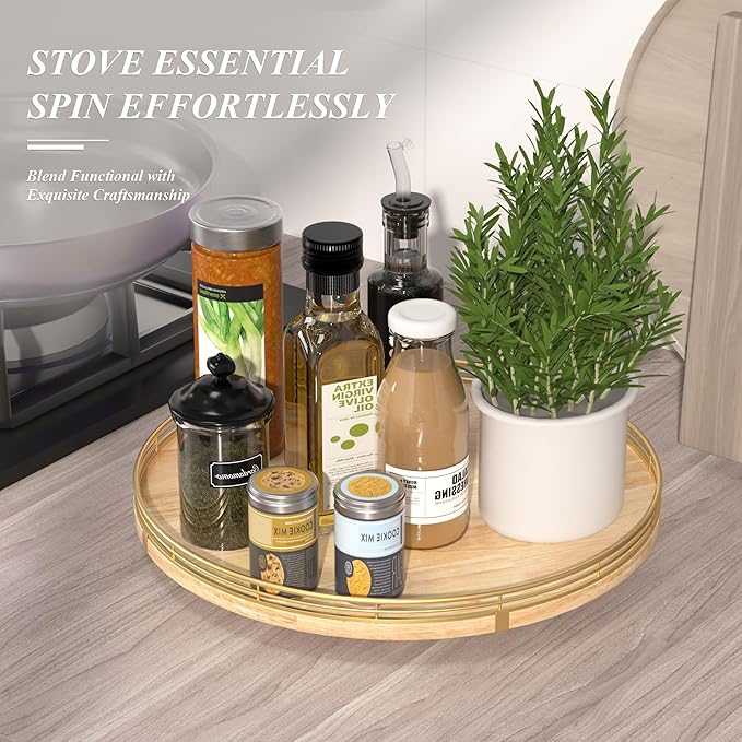 16 Inch Rustic Lazy Susan Turntable – Solid Oak & Iron Wood Rotating Tray for Dining Table, Kitchen Counter, Coffee Table – Farmhouse Style Large Wooden Lazy Susan Organizer for Home Décor-HomvellaHome