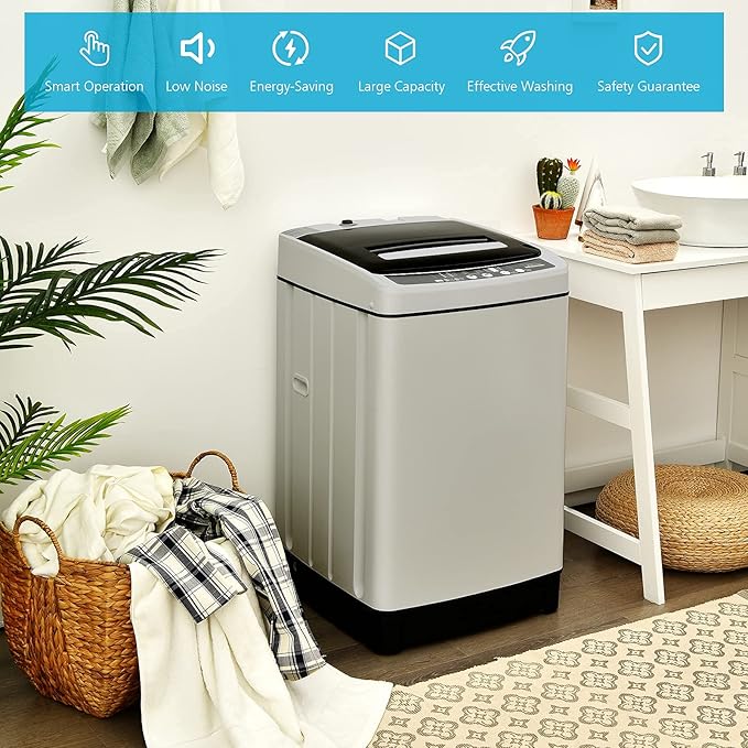 Giantex Full Automatic Washing Machine, 2 in 1 Portable Laundry Washer 1.5Cu.Ft 11lbs Capacity Washer and Spinner Combo 8 Programs 10 Water Levels Energy Saving Top Load Washer for Apartment Dorm-HomvellaHome