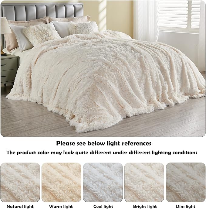 GONAAP Fuzzy Faux Fur Throw Blanket Twin Size Ivory Super Soft Cozy Plush Fuzzy Shaggy Blanket for Couch Sofa Bed (Ivory, Twin(60"x80"))-HomvellaHome