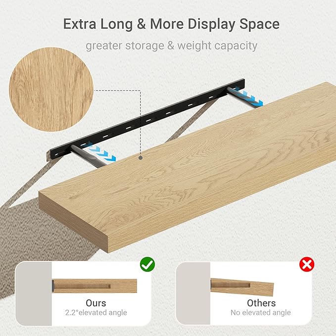 10 inches Deep Floating Shelves 36 inch Long, Single Wall Shelves Heavy Duty 70 lbs for Bedroom, Bathroom, Living Room, Kitchen, Office, Modern Shelf Home Decor, Set of 1, Oak-HomvellaHome
