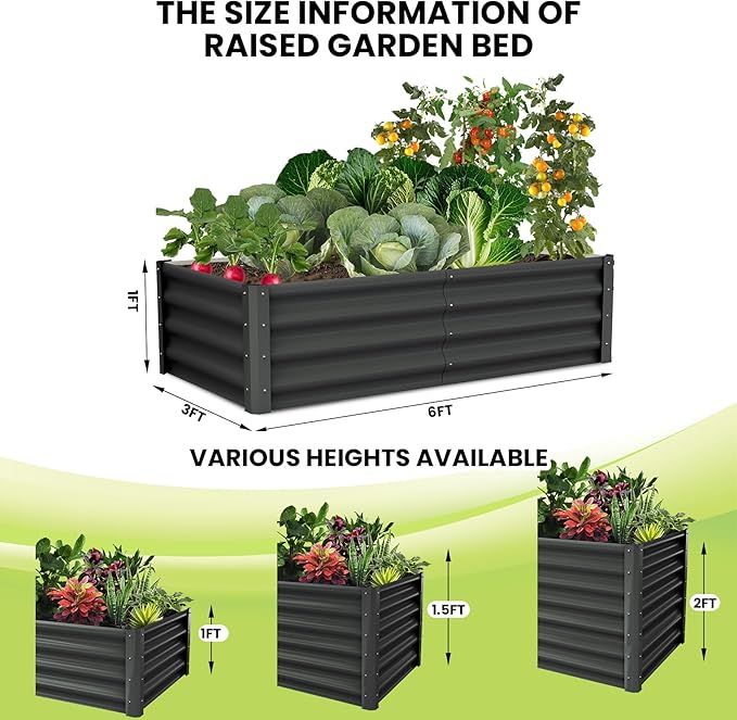 Galvanized Raised Garden Bed Outdoor, 2 Pcs 6x3x1FT Outdoor Large Planter Raised Beds Open Base with Safety Edge and Glove for Vegetables Flowers Ground Planter, Dark Gray-HomvellaHome