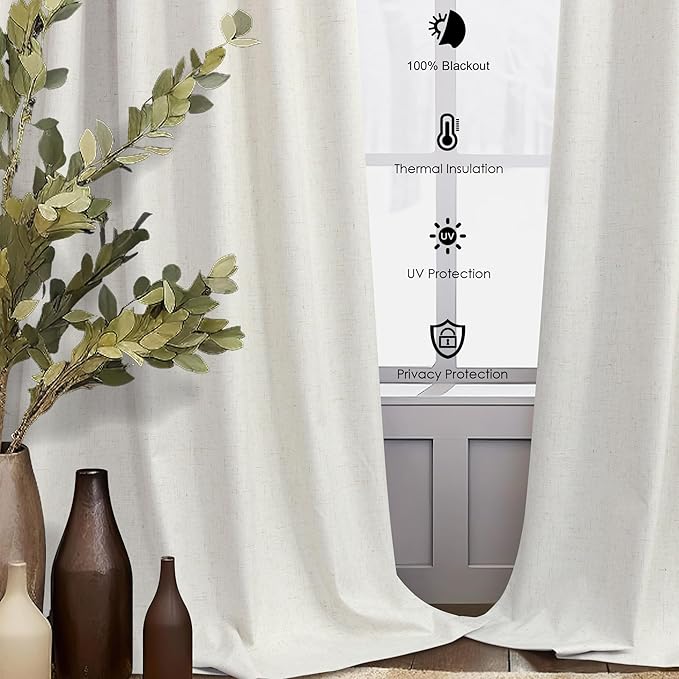 100% Blackout Elegant Curtains 95 Inch Length 2 Panel Set for Living Room Sunroom Back Tab Thermal Insulated Custom Curtains for Windows Boho Farmhouse Drapes 95 Inch Long Office Ivory Cream Off White-HomvellaHome