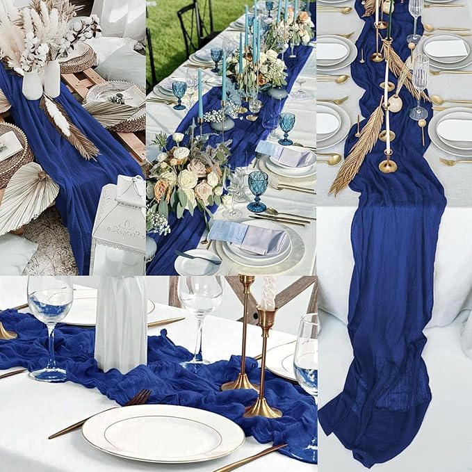 10FT 20 Pack Royal Blue Cheesecloth Table Runner 20 x 120 Inch Long Rustic Gauze Cheese Cloth Table Runner for Wedding Bridal Baby Shower Table Decorations Boho Fabric Sheer Birthday Party Table Decor-HomvellaHome