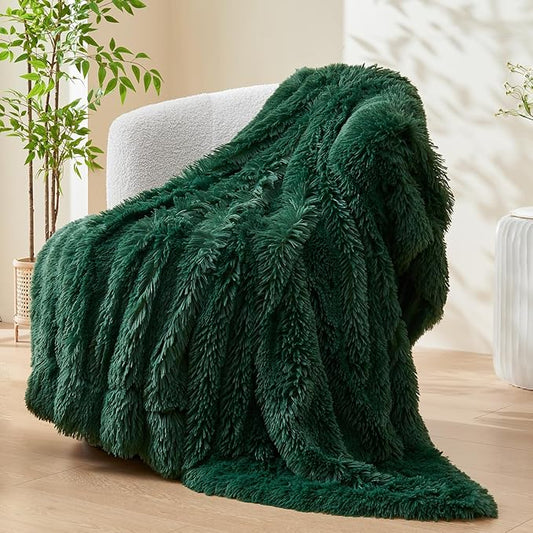 GONAAP Fuzzy Faux Fur Throw Blanket Dark Green Super Soft Cozy Plush Fuzzy Shaggy Blanket for Couch Sofa Bed (Dark Green, Throw(50"x60"))-HomvellaHome