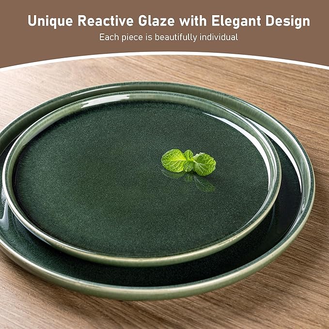 GBHOME Ceramic Dinnerware Sets for 6, 18 Pieces Stoneware Plates and Bowls Sets, Reactive Glaze Dishes -Scratch Resistant, Dishwasher&Microwave Safe, Earth Green-HomvellaHome