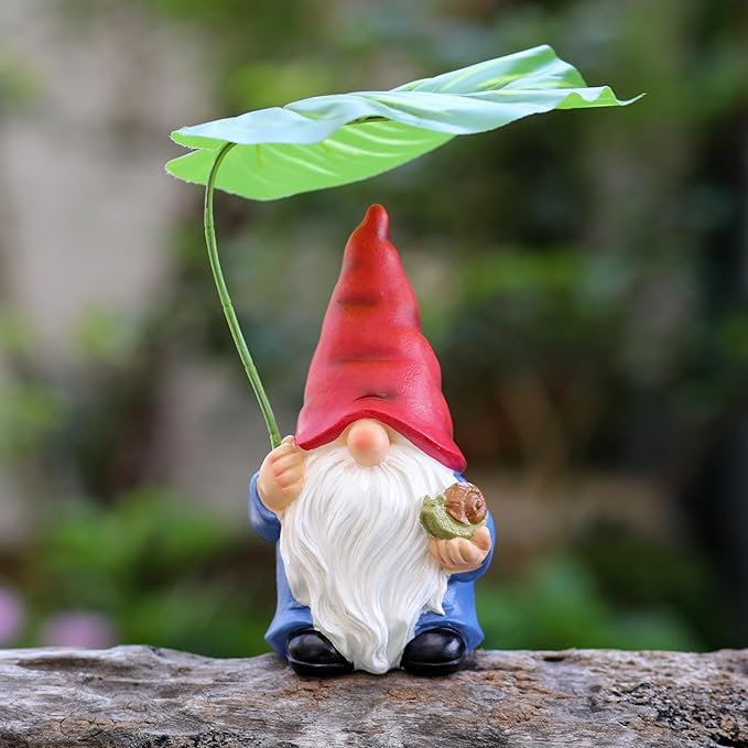Garden Gnome Statue Decoration with Leaf Umbrella, 7.5” Figurine Ornament for Indoor Outdoor Home Patio Yard Lawn, for Gnome Lovers & Garden Enthusiasts，Mom，Women-HomvellaHome
