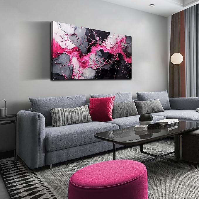 GUGIKA Abstract Wall Art for Living Room, Pink Canvas Wall-Art for Girls Bedroom, Print Paintings, Size 20x40 Inches-HomvellaHome