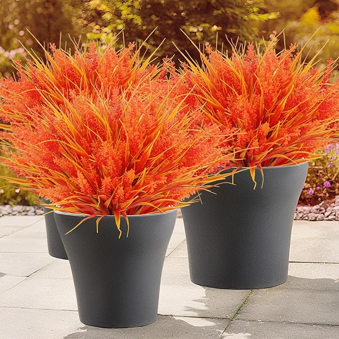 Geegoods 24 Bundles Artificial Fall Flowers Outdoor – Faux Lavender Flowers with Monkey Grass UV Resistant Plastic Faux Plants for Garden Porch Patio Home Decor, Autumn Color-HomvellaHome